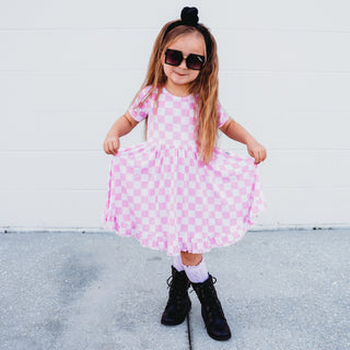 BUBBLEGUM CHECKERS DREAM RUFFLE DRESS