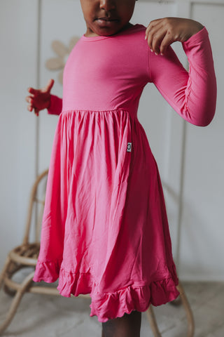 HOT PINK DREAM RUFFLE DRESS